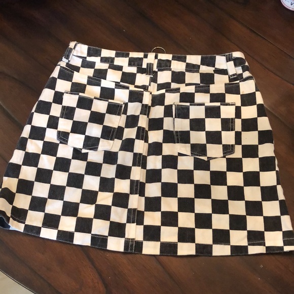 Signature8 Fun Checkerboard classic soft denim skirt, bold red zipper front - Picture 2 of 8